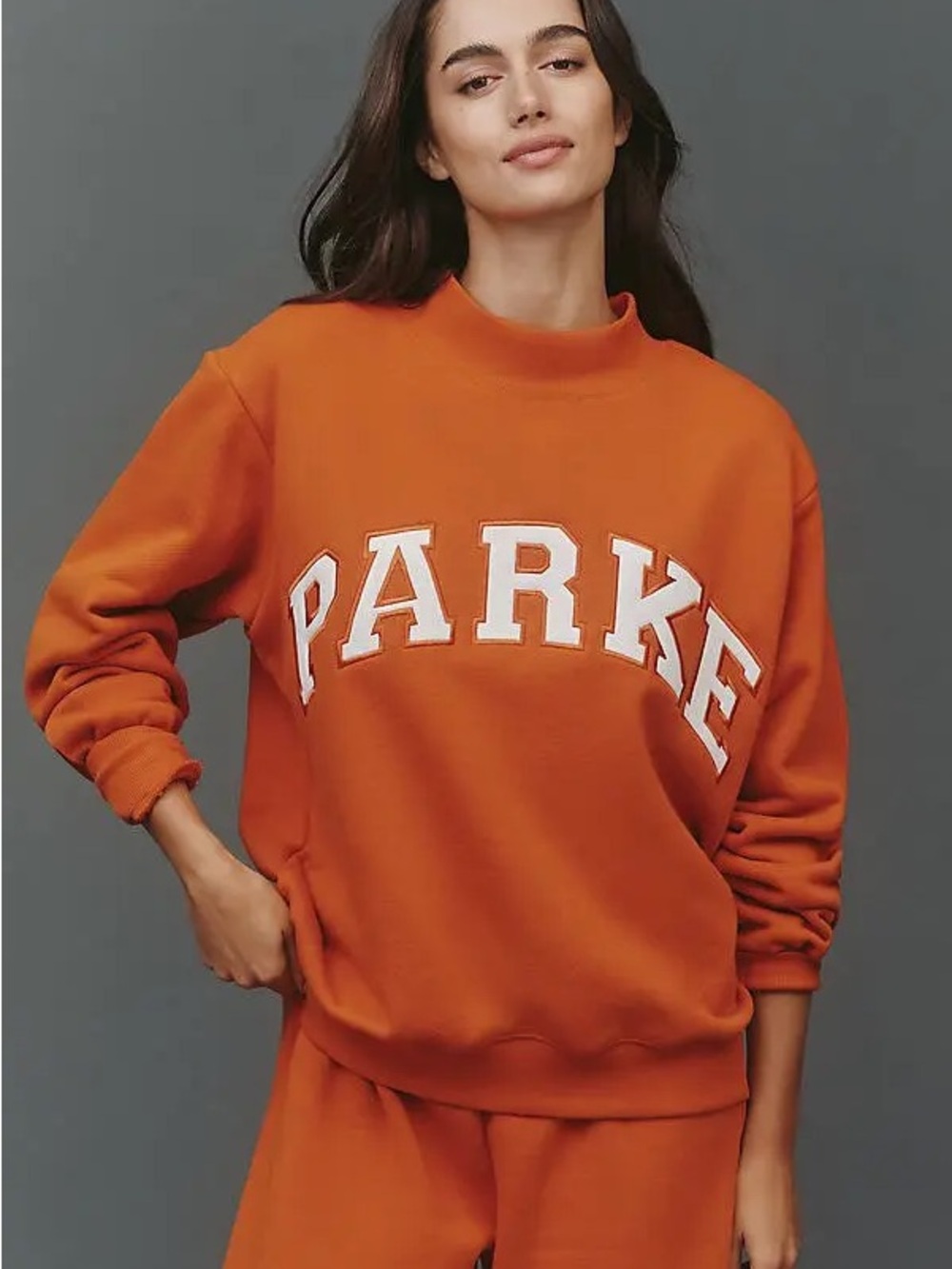 Parke Orange (AMBER) Mockneck Sweatshirt with White Varsity Logo